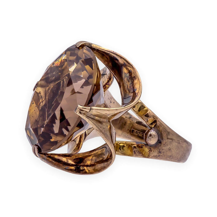 Vintage Mid-Century 9K Gold Smoky Quartz Statement Ring