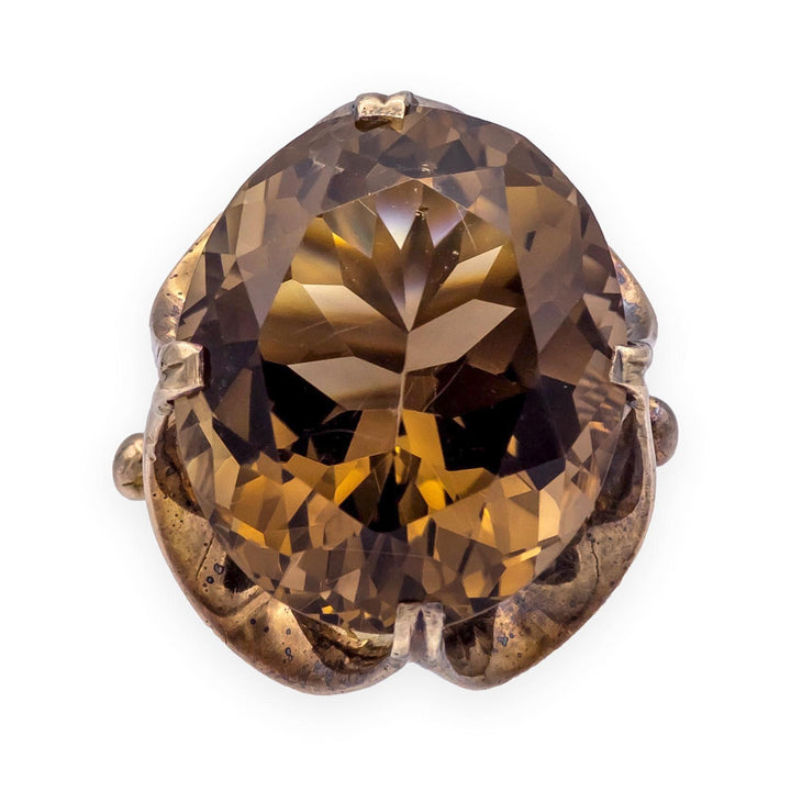 Vintage Mid-Century 9K Gold Smoky Quartz Statement Ring