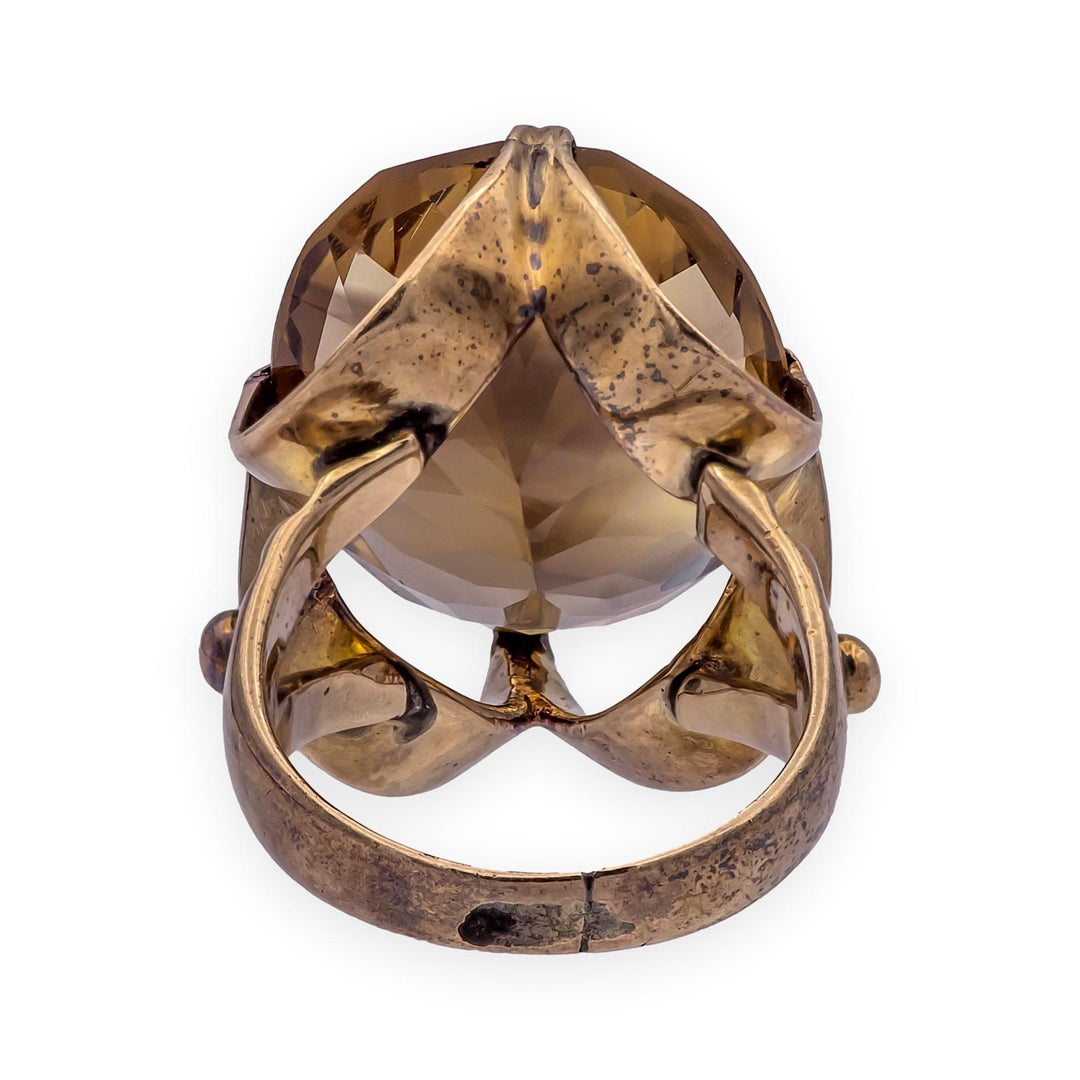 Vintage Mid-Century 9K Gold Smoky Quartz Statement Ring