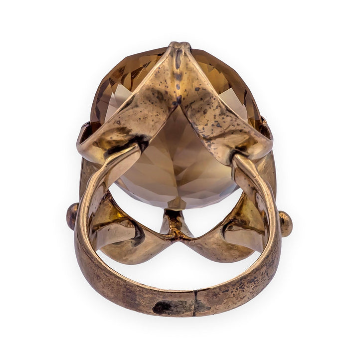 Vintage Mid-Century 9K Gold Smoky Quartz Statement Ring