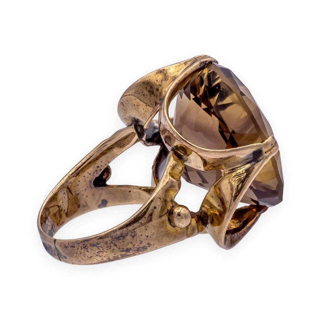 Vintage Mid-Century 9K Gold Smoky Quartz Statement Ring