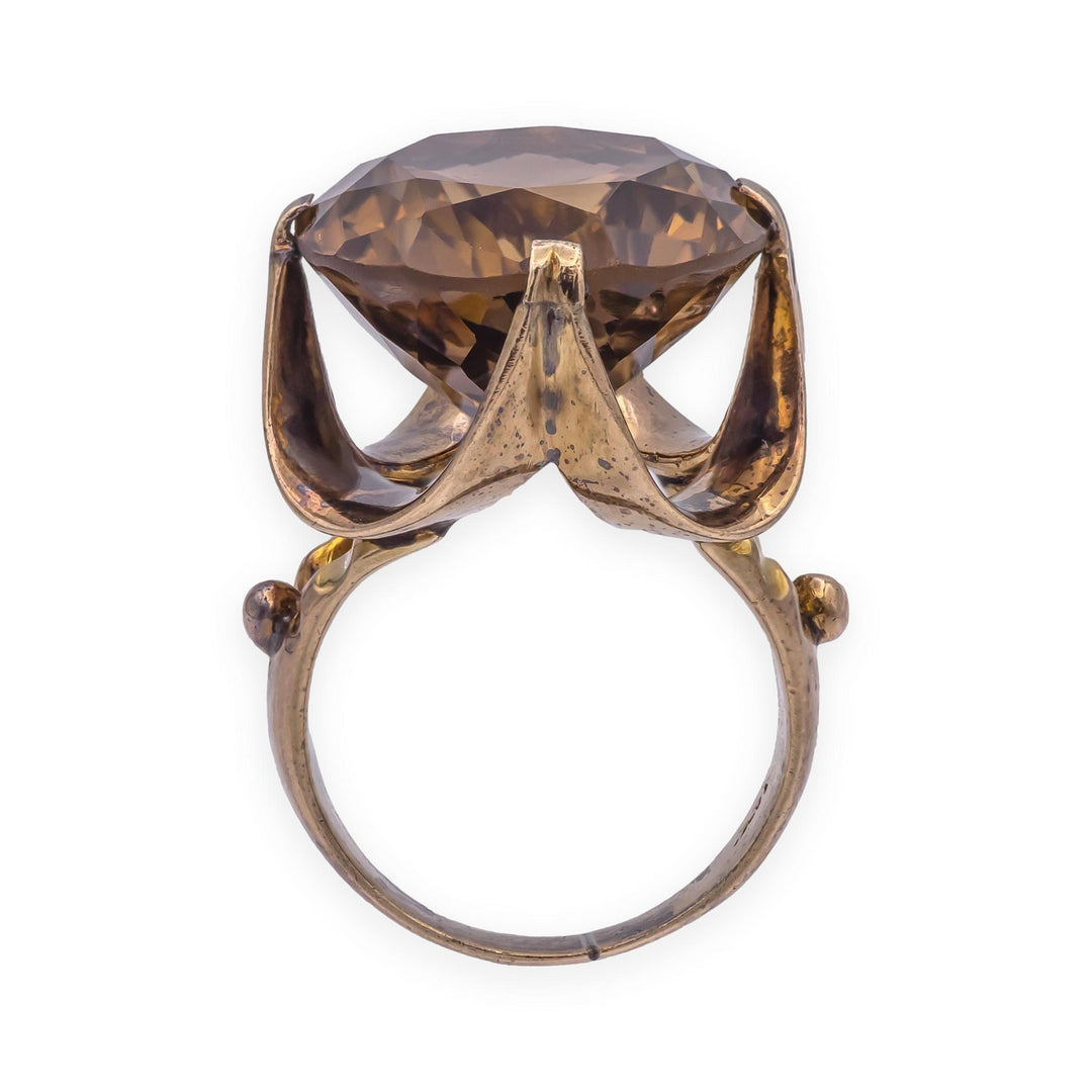 Vintage Mid-Century 9K Gold Smoky Quartz Statement Ring