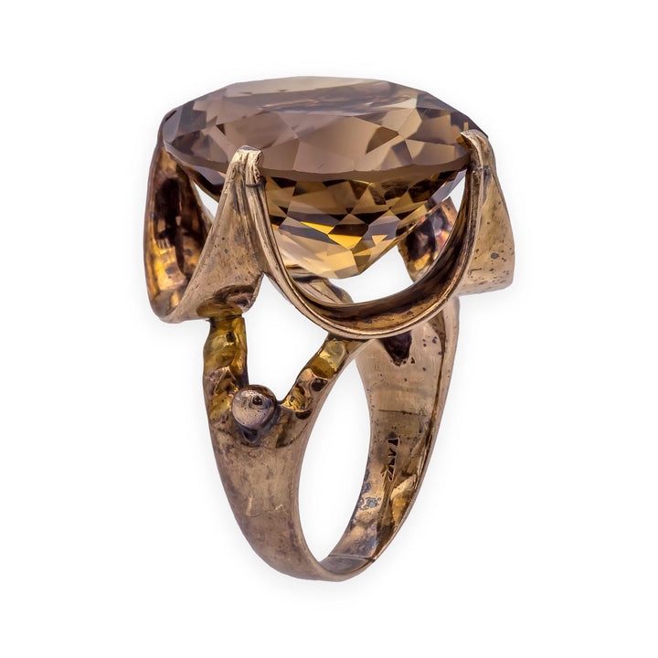 Vintage Mid-Century 9K Gold Smoky Quartz Statement Ring