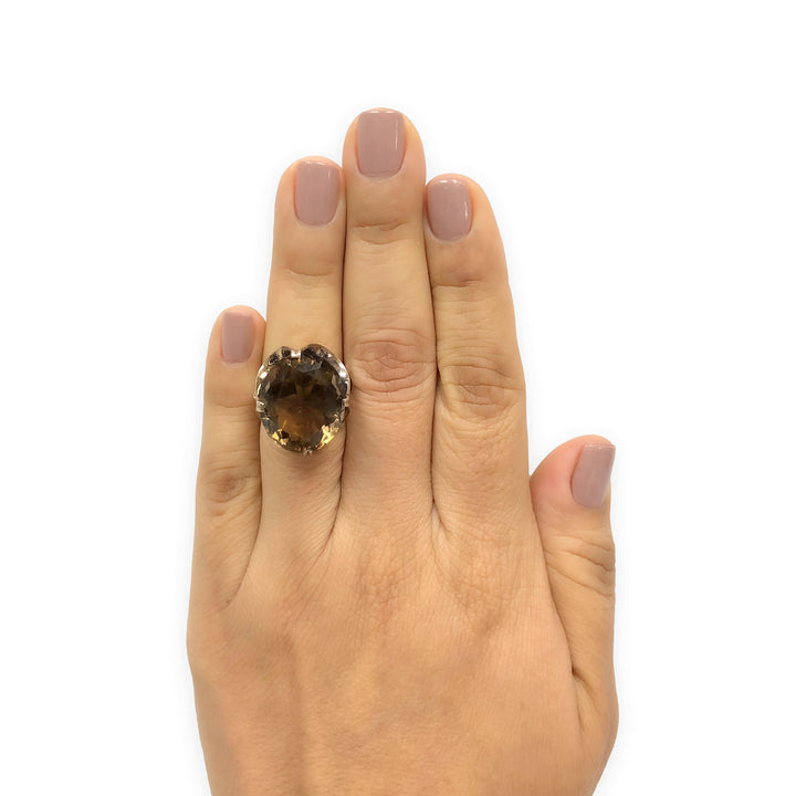 Vintage Mid-Century 9K Gold Smoky Quartz Statement Ring