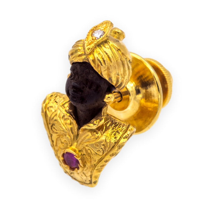 Vintage Blackamoor Gold, Ruby & Diamond Tie Tack  14K & 18K Yellow Gold