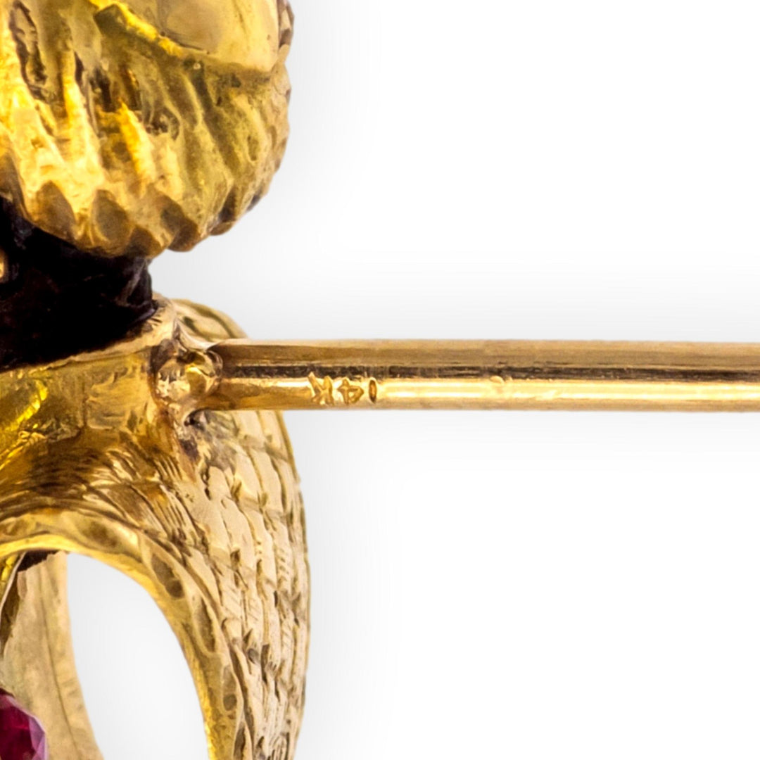 Vintage Blackamoor Gold, Ruby & Diamond Tie Tack  14K & 18K Yellow Gold