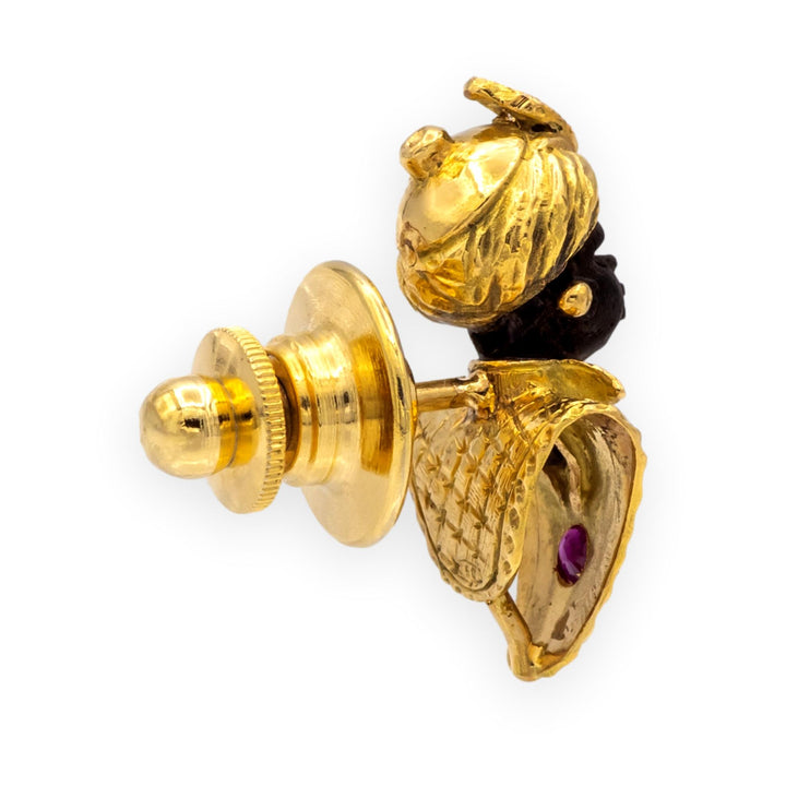 Vintage Blackamoor Gold, Ruby & Diamond Tie Tack  14K & 18K Yellow Gold