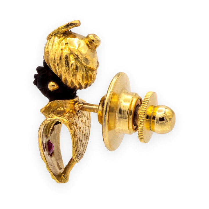 Vintage Blackamoor Gold, Ruby & Diamond Tie Tack  14K & 18K Yellow Gold