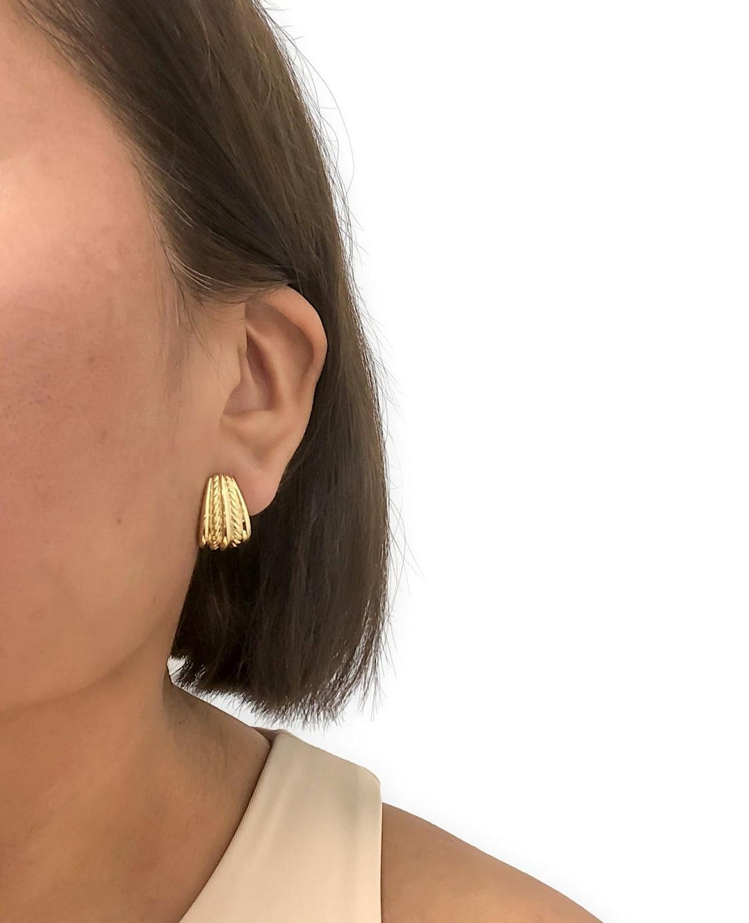 Vintage David Yurman 18K Yellow Gold Cable Shrimp J Hoop Earrings