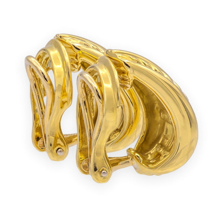 Vintage David Yurman 18K Yellow Gold Cable Shrimp J Hoop Earrings