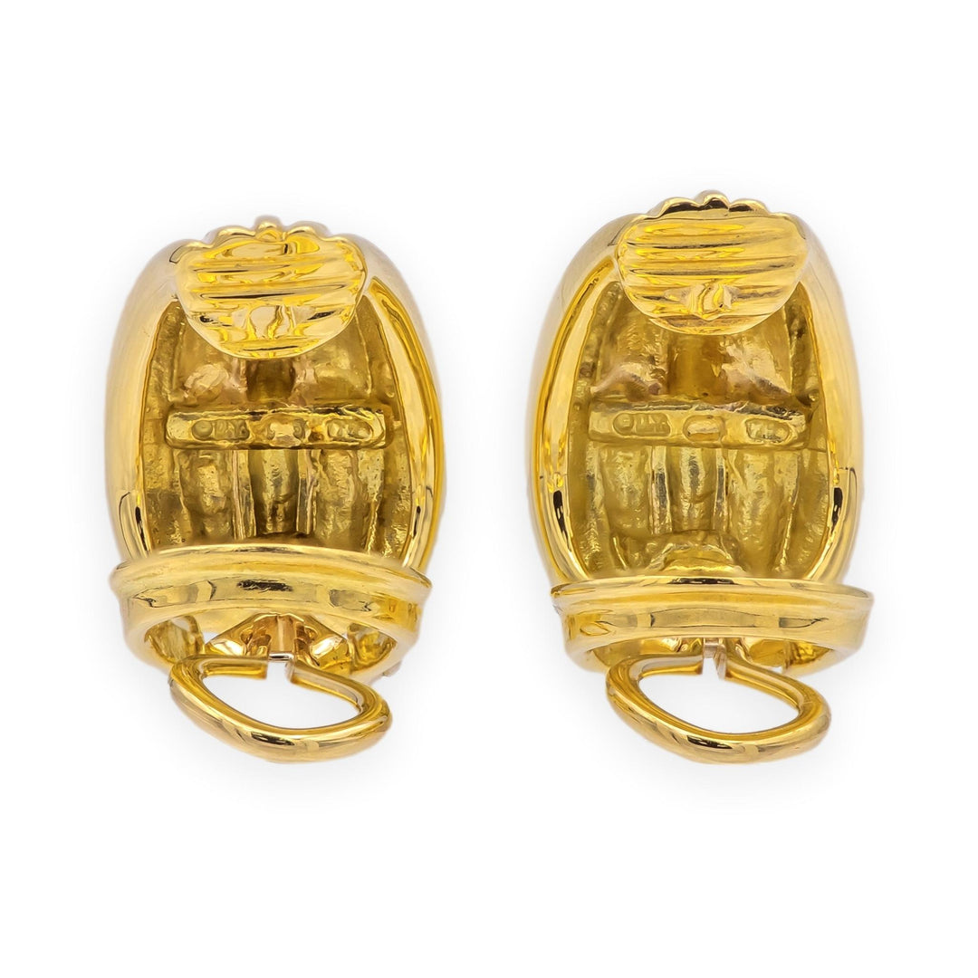 Vintage David Yurman 18K Yellow Gold Cable Shrimp J Hoop Earrings