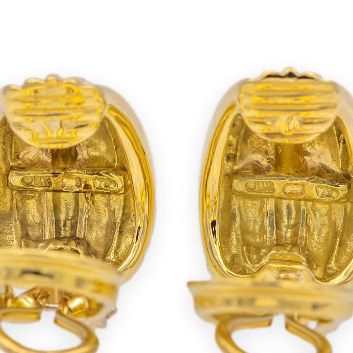 Vintage David Yurman 18K Yellow Gold Cable Shrimp J Hoop Earrings