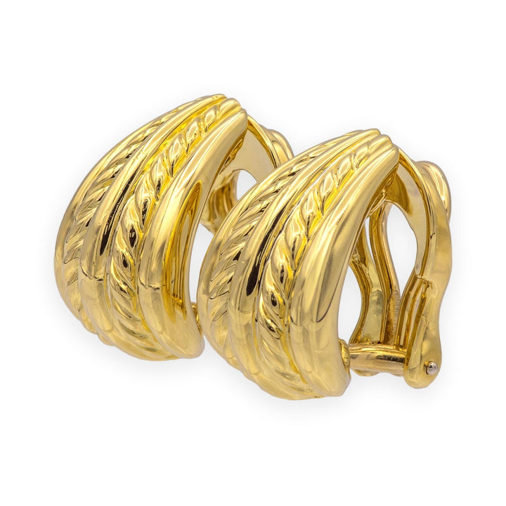 Vintage David Yurman 18K Yellow Gold Cable Shrimp J Hoop Earrings