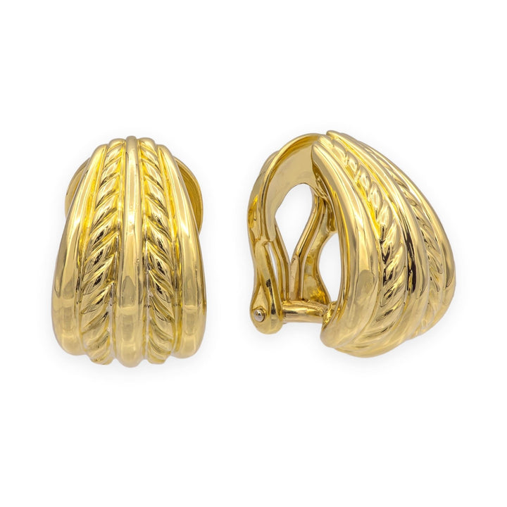 Vintage David Yurman 18K Yellow Gold Cable Shrimp J Hoop Earrings