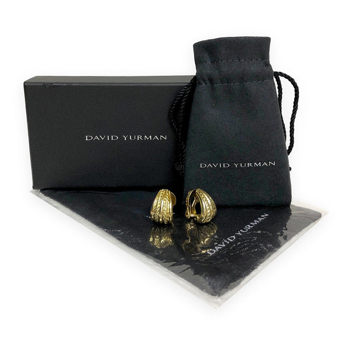 Vintage David Yurman 18K Yellow Gold Cable Shrimp J Hoop Earrings