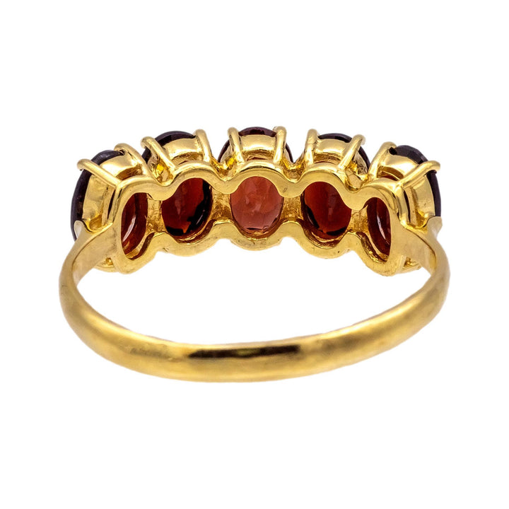 Vintage 18K Yellow Gold Garnet Five-Stone Ring – 1980s