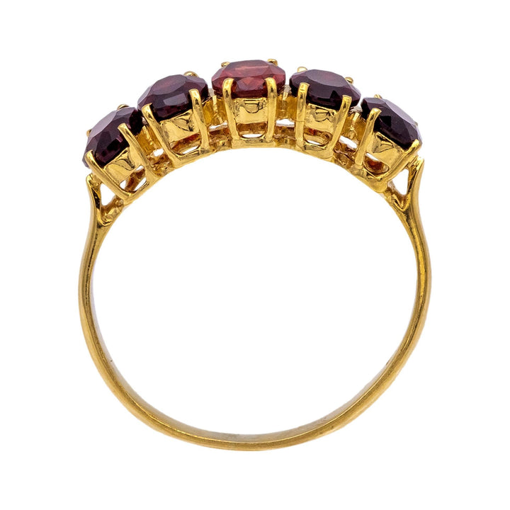 Vintage 18K Yellow Gold Garnet Five-Stone Ring – 1980s