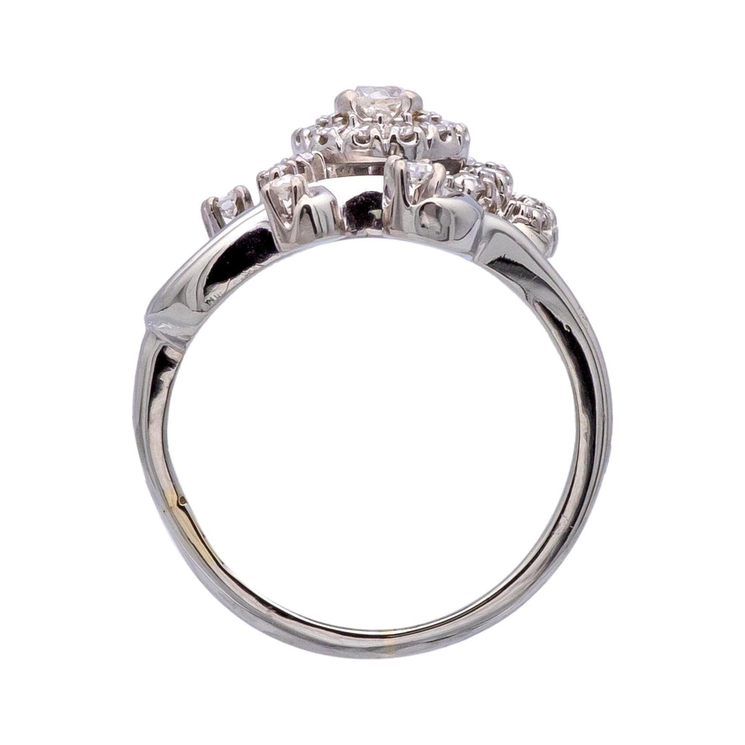 Vintage Jabel 14K White Gold Old Cut Diamond Cluster Cocktail Ring
