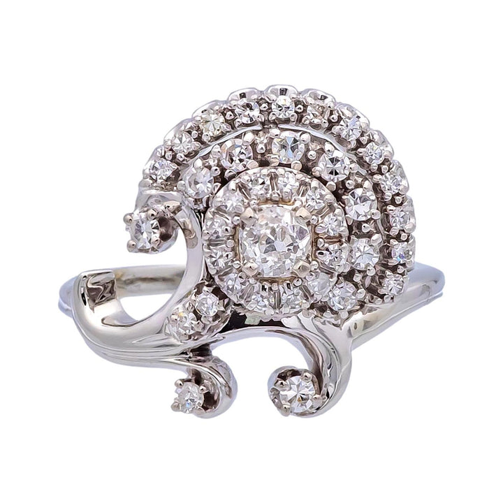 Vintage Jabel 14K White Gold Old Cut Diamond Cluster Cocktail Ring