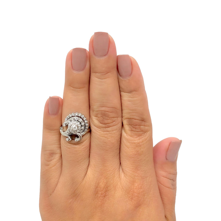 Vintage Jabel 14K White Gold Old Cut Diamond Cluster Cocktail Ring