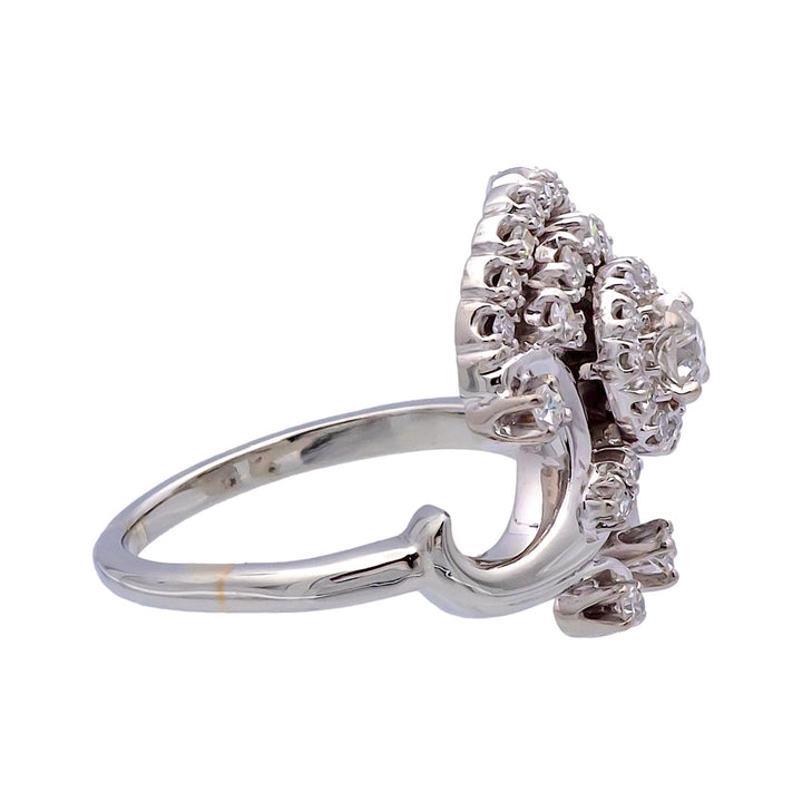 Vintage Jabel 14K White Gold Old Cut Diamond Cluster Cocktail Ring