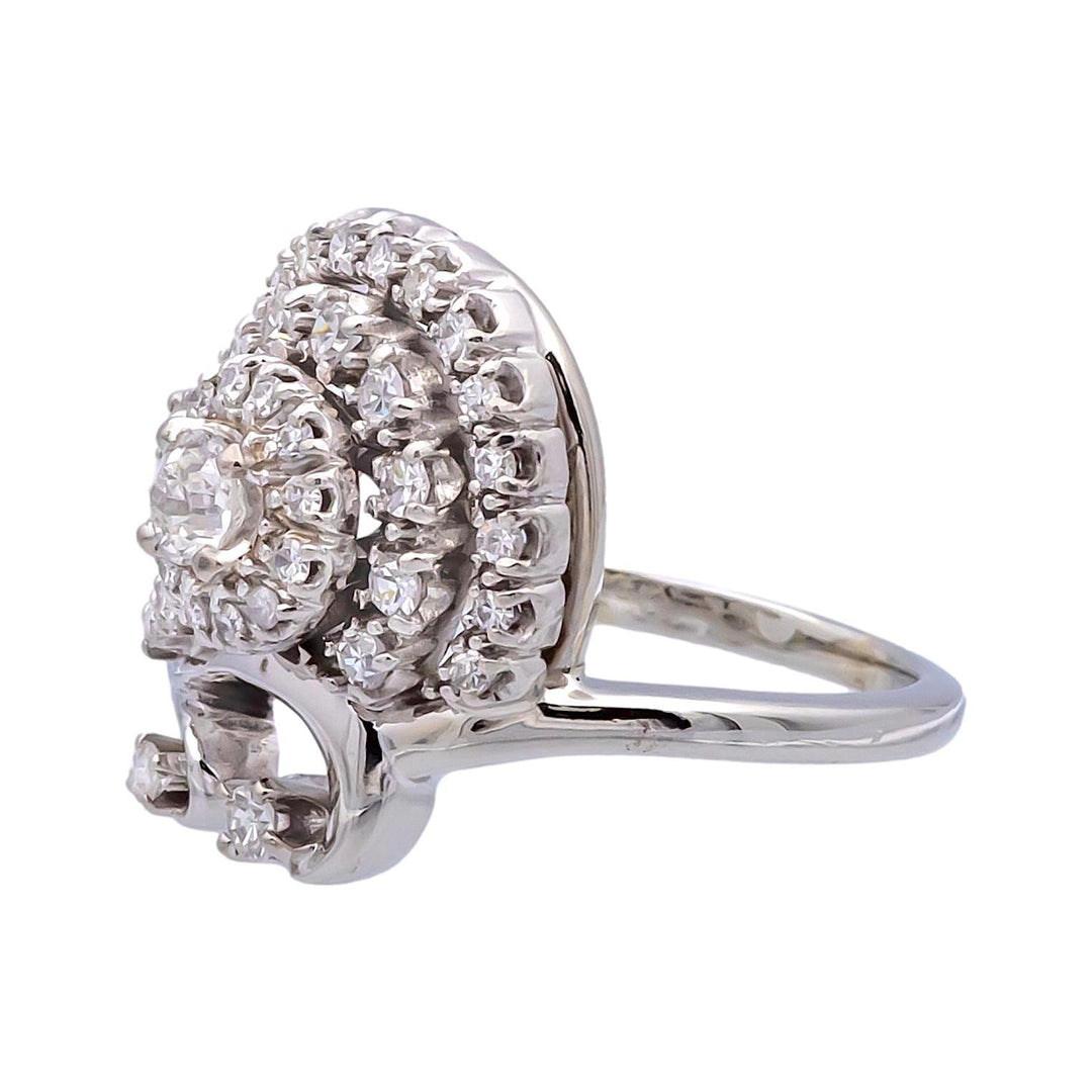 Vintage Jabel 14K White Gold Old Cut Diamond Cluster Cocktail Ring