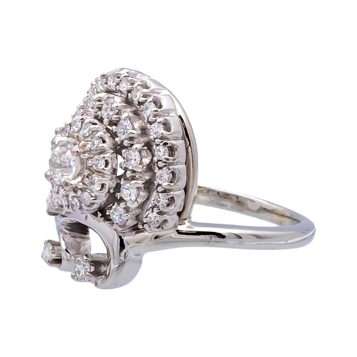 Vintage Jabel 14K White Gold Old Cut Diamond Cluster Cocktail Ring