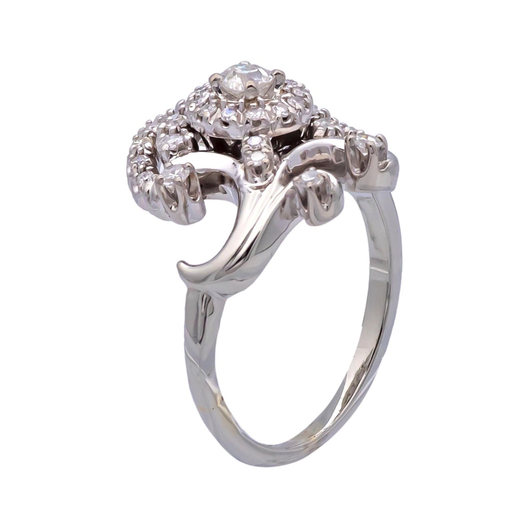 Vintage Jabel 14K White Gold Old Cut Diamond Cluster Cocktail Ring