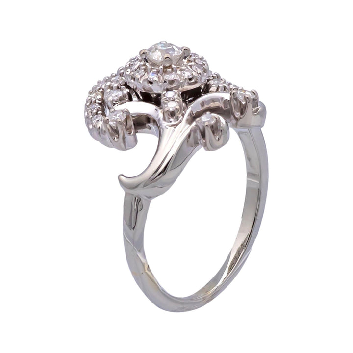 Vintage Jabel 14K White Gold Old Cut Diamond Cluster Cocktail Ring