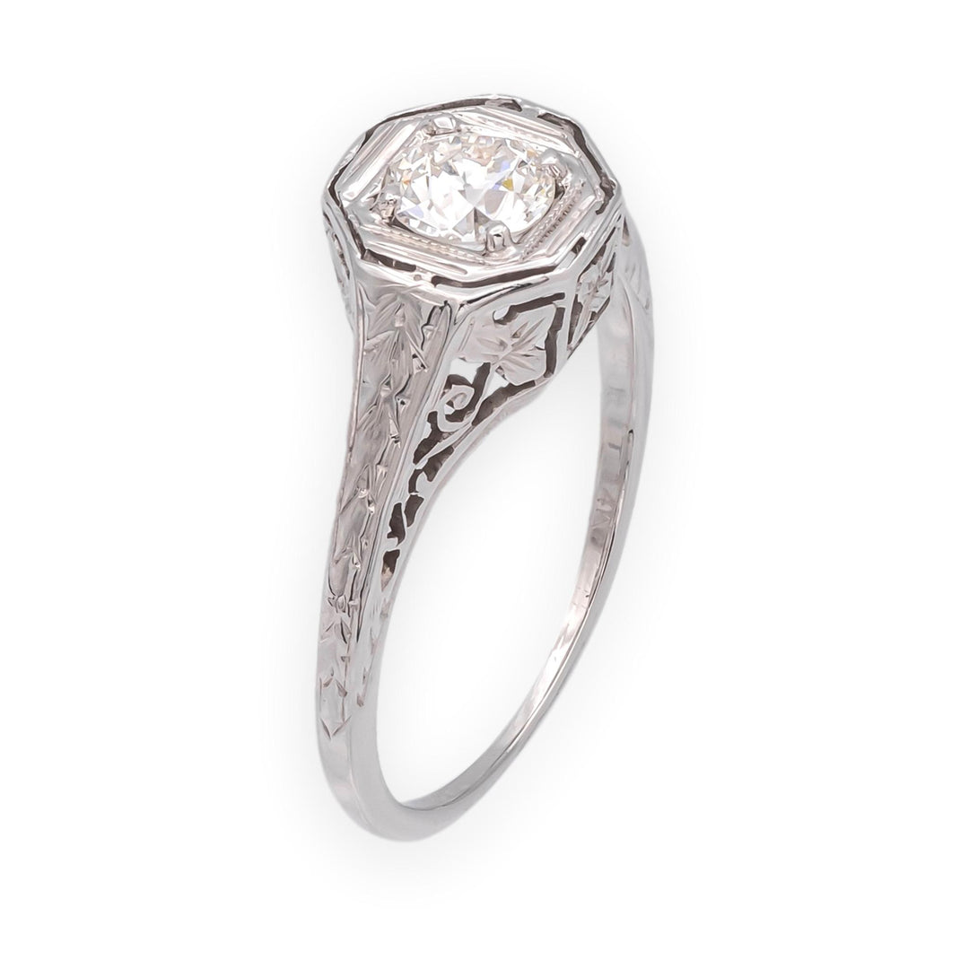 Antique Art Deco 14K White G---old Diamond Engagement Ring .40 ct E-F VS1-VS2