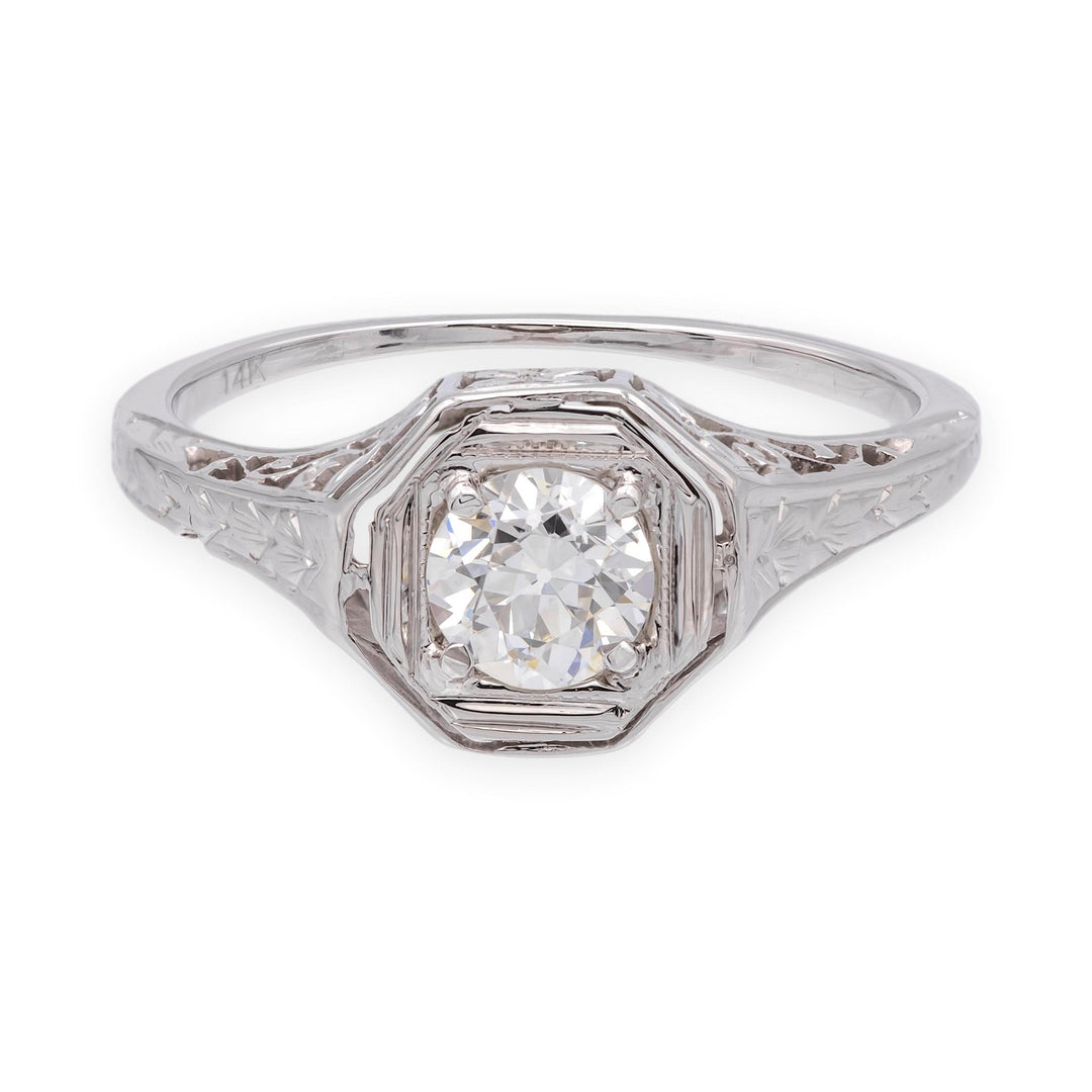 Antique Art Deco 14K White G---old Diamond Engagement Ring .40 ct E-F VS1-VS2