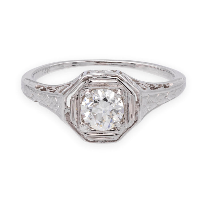Antique Art Deco 14K White G---old Diamond Engagement Ring .40 ct E-F VS1-VS2