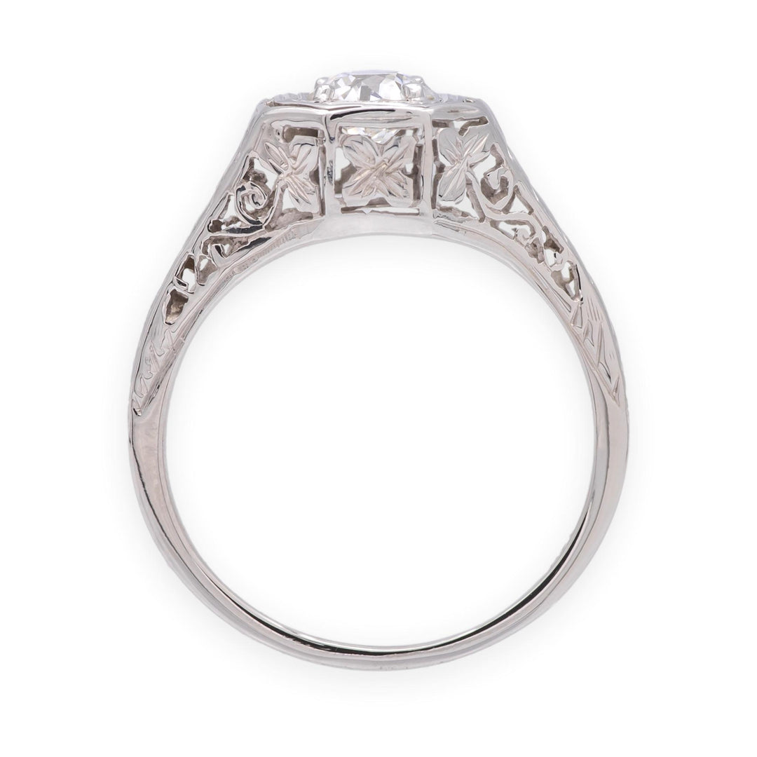 Antique Art Deco 14K White G---old Diamond Engagement Ring .40 ct E-F VS1-VS2