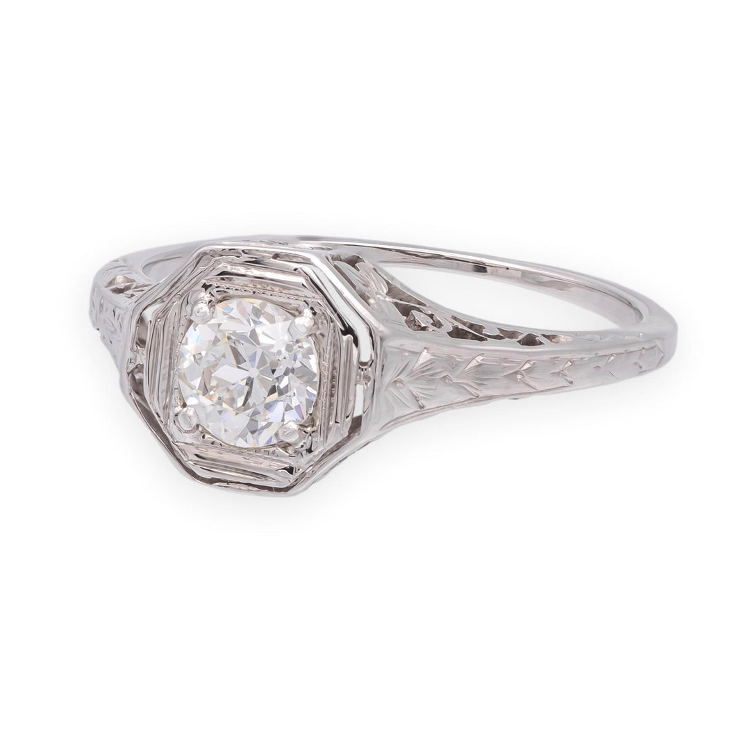 Antique Art Deco 14K White G---old Diamond Engagement Ring .40 ct E-F VS1-VS2