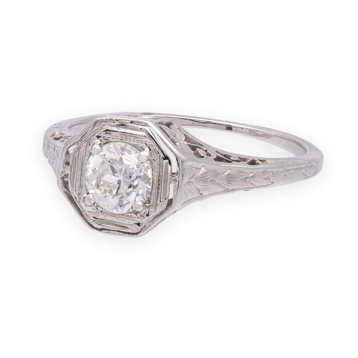 Antique Art Deco 14K White G---old Diamond Engagement Ring .40 ct E-F VS1-VS2