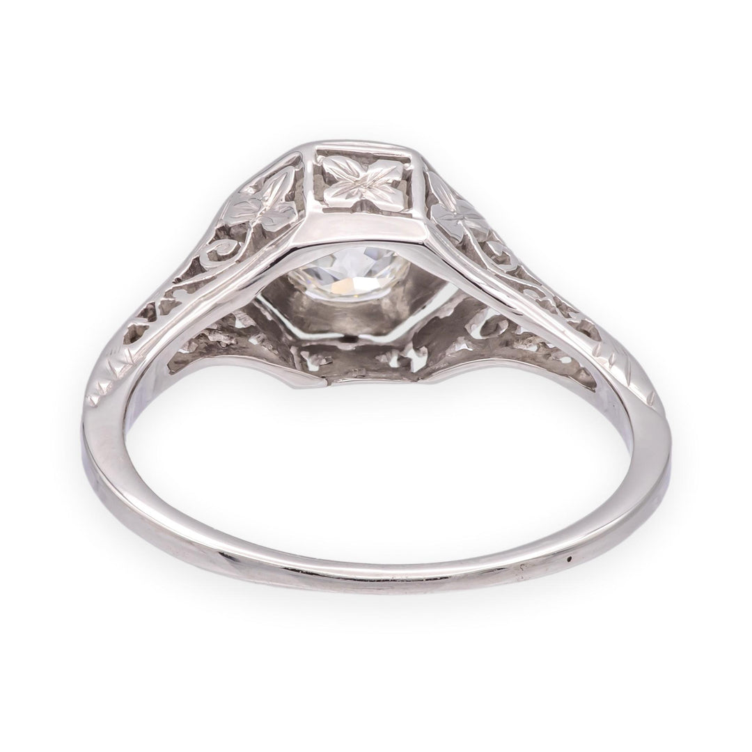 Antique Art Deco 14K White G---old Diamond Engagement Ring .40 ct E-F VS1-VS2