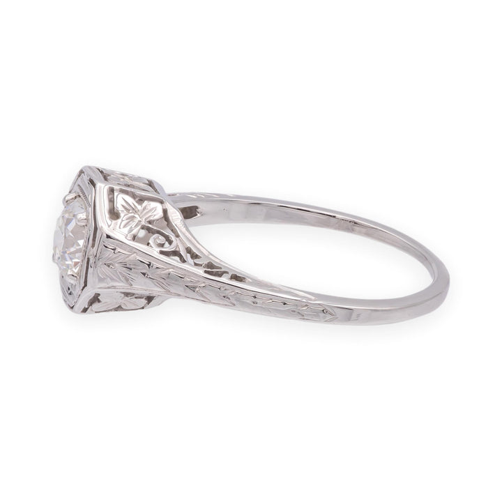 Antique Art Deco 14K White G---old Diamond Engagement Ring .40 ct E-F VS1-VS2