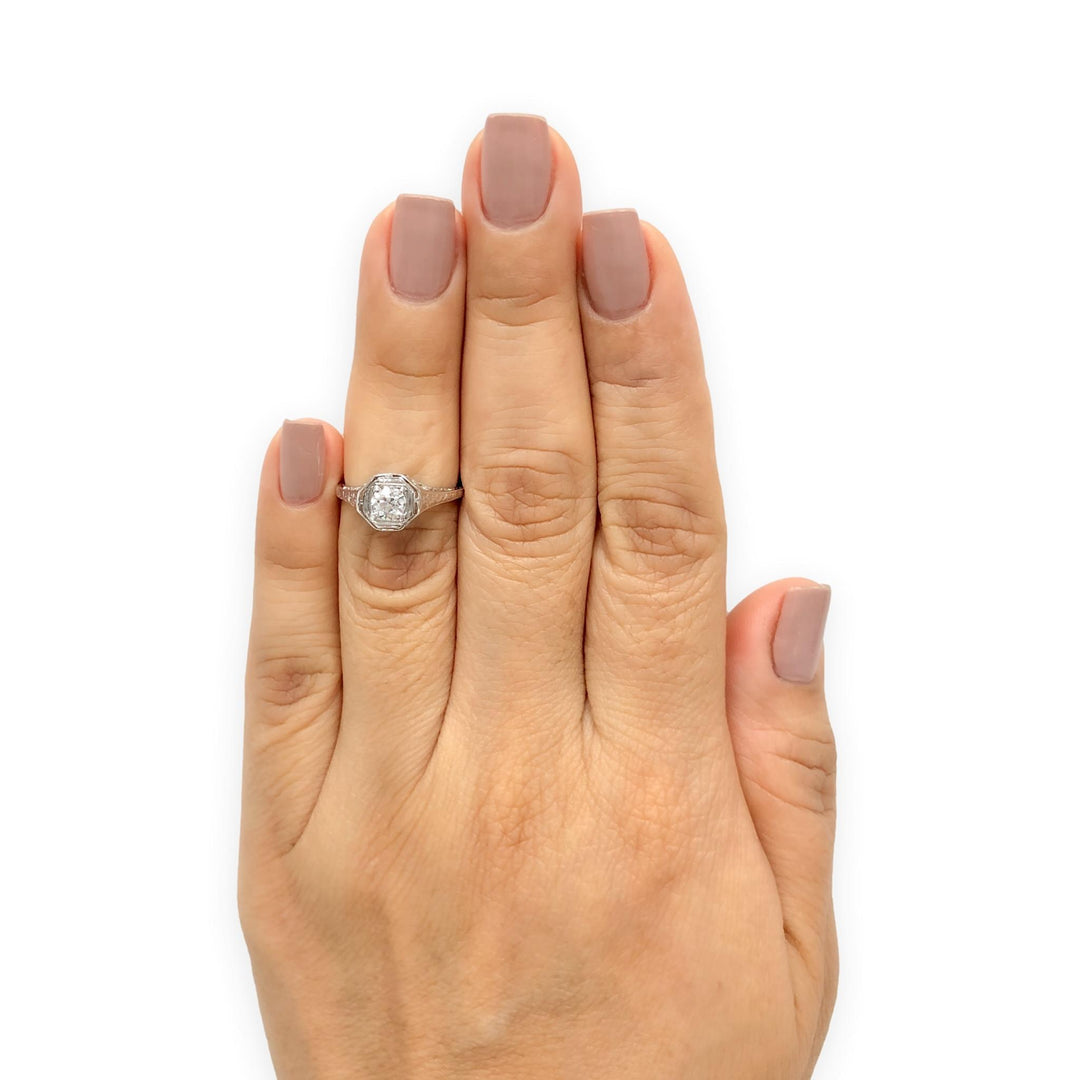 Antique Art Deco 14K White G---old Diamond Engagement Ring .40 ct E-F VS1-VS2