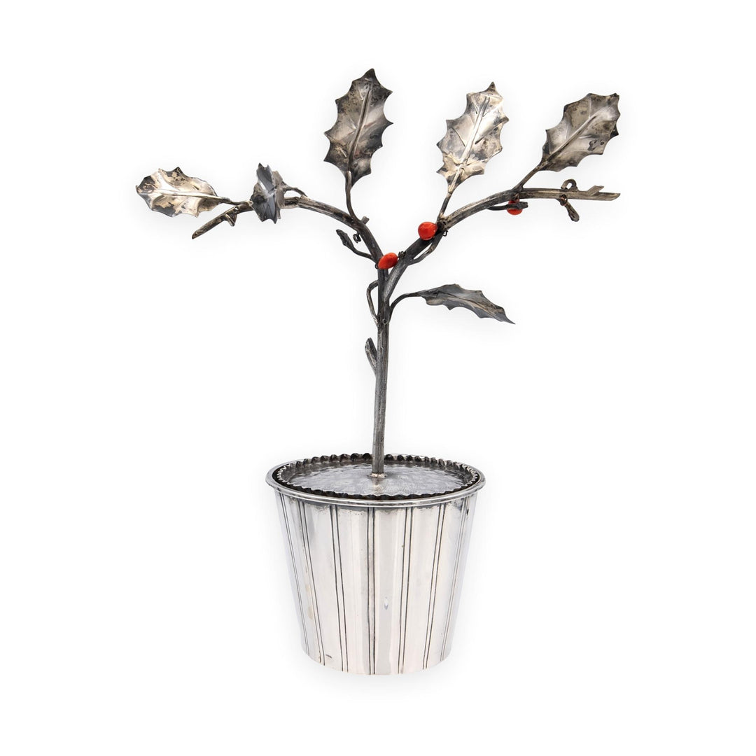 Attilio Codognato Signed 800 Silver & Red Coral Holly Tree Objet d'Art, Ca. 1990