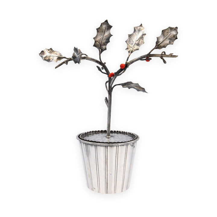 Attilio Codognato Signed 800 Silver & Red Coral Holly Tree Objet d'Art, Ca. 1990