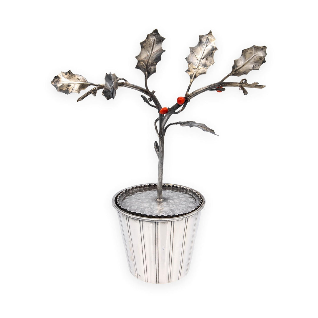 Attilio Codognato Signed 800 Silver & Red Coral Holly Tree Objet d'Art, Ca. 1990