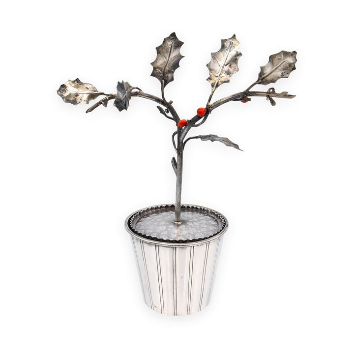 Attilio Codognato Signed 800 Silver & Red Coral Holly Tree Objet d'Art, Ca. 1990