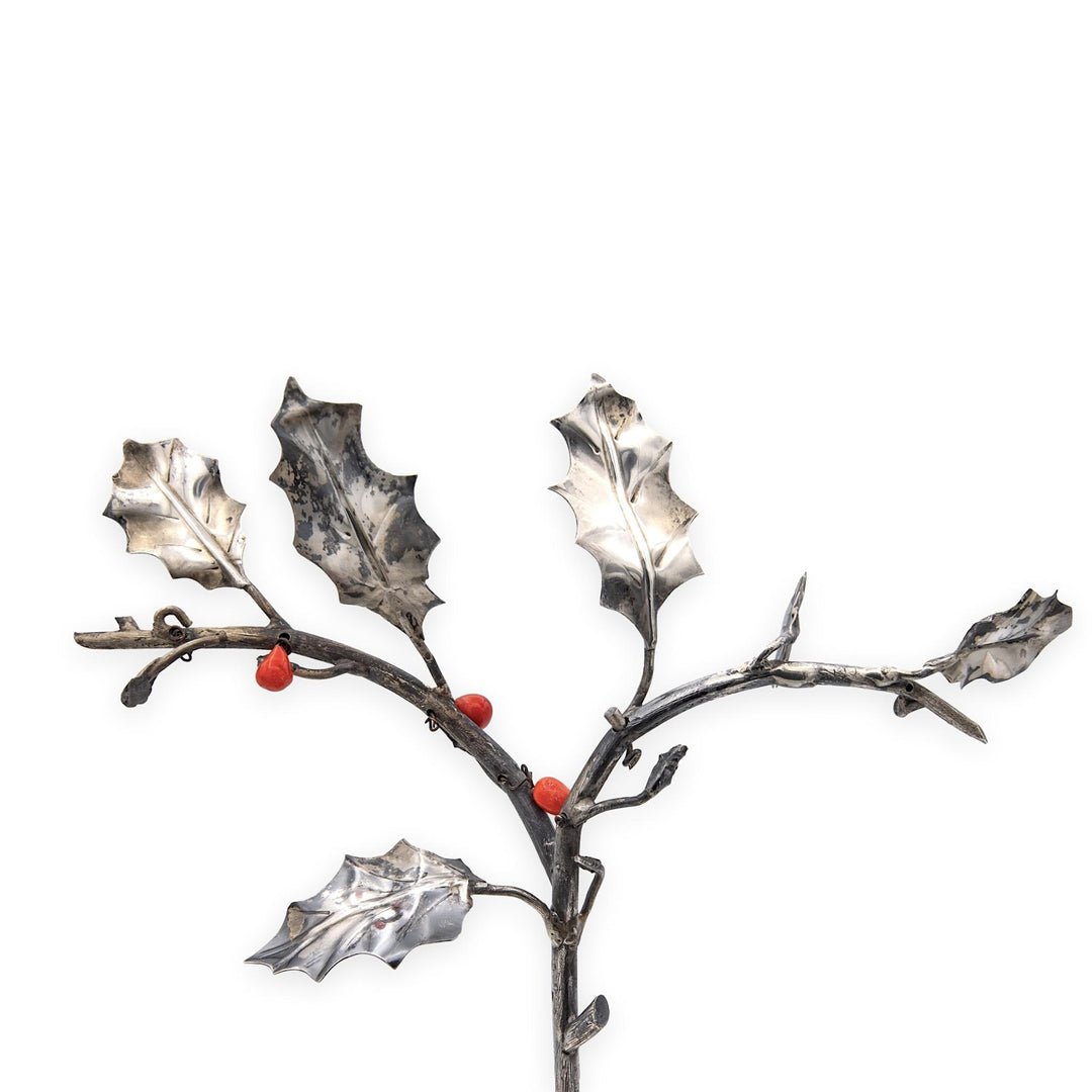 Attilio Codognato Signed 800 Silver & Red Coral Holly Tree Objet d'Art, Ca. 1990