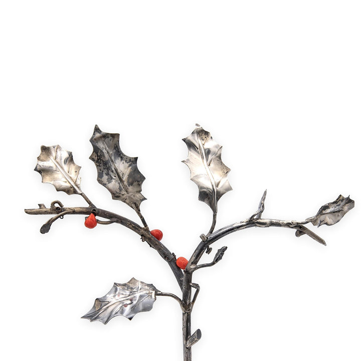 Attilio Codognato Signed 800 Silver & Red Coral Holly Tree Objet d'Art, Ca. 1990