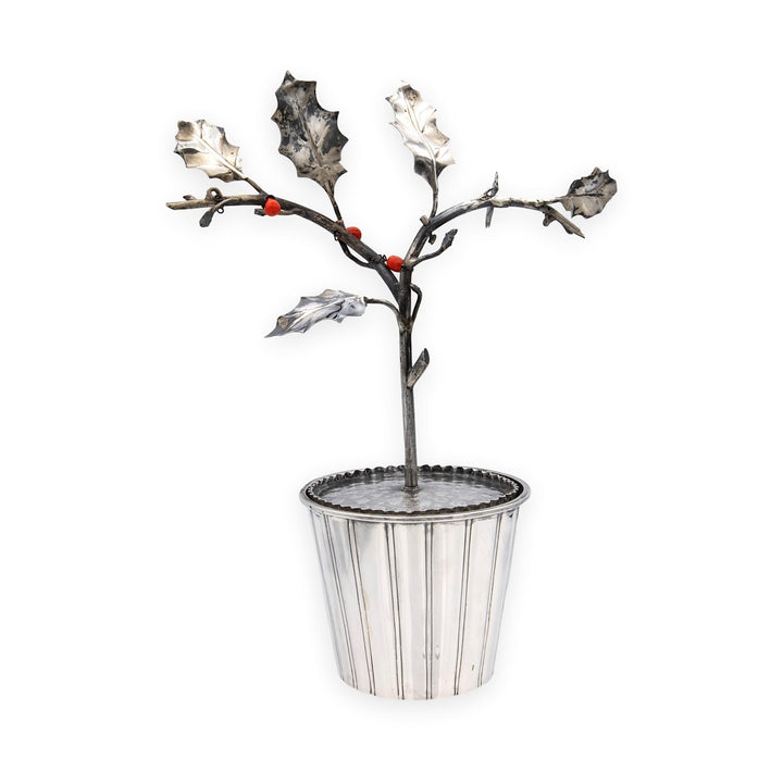 Attilio Codognato Signed 800 Silver & Red Coral Holly Tree Objet d'Art, Ca. 1990