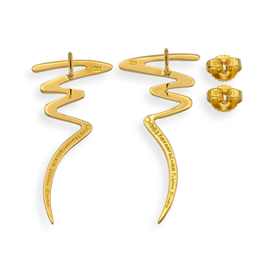 Vintage Paloma Picasso Tiffany & Co. 18K Yellow Gold Scribble Zig Zag Earrings
