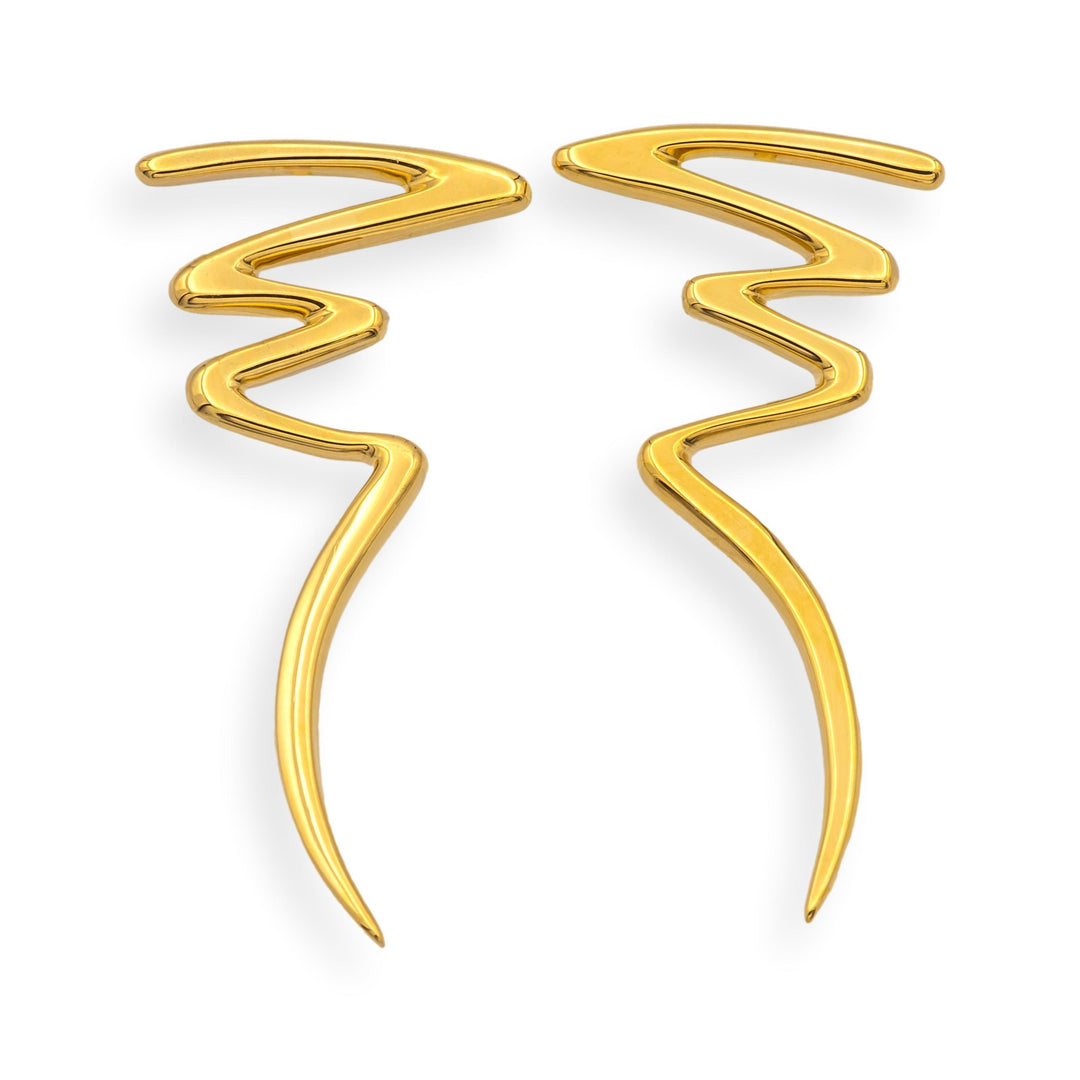 Vintage Paloma Picasso Tiffany & Co. 18K Yellow Gold Scribble Zig Zag Earrings
