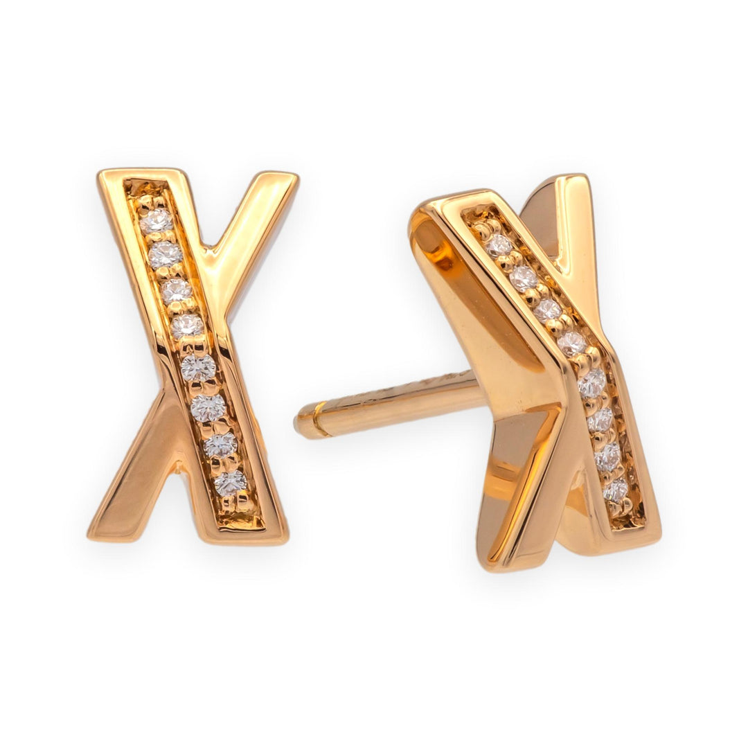 Vintage Tiffany & Co. 18K Rose Gold Atlas X Diamond Stud Earrings
