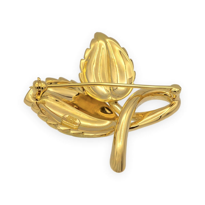 Vintage Tiffany & Co. 18K Yellow Gold Double Leaf Brooch with Diamond Accent