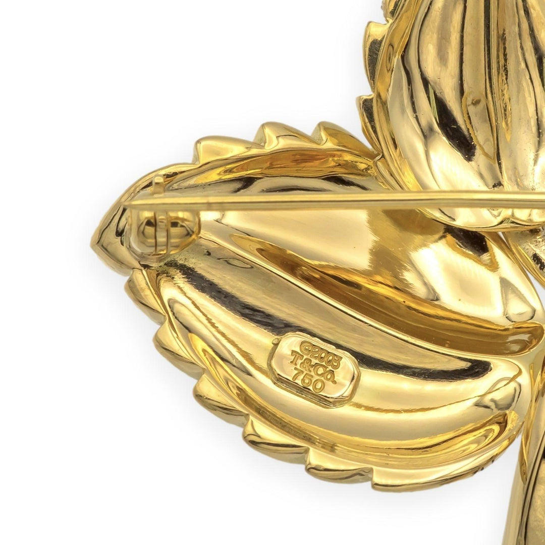 Vintage Tiffany & Co. 18K Yellow Gold Double Leaf Brooch with Diamond Accent